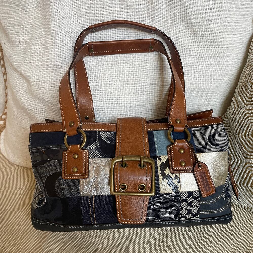 Rare Coach 10004 Signature Patchwork Buckle Satchel | Y2K Denim Leather Animal